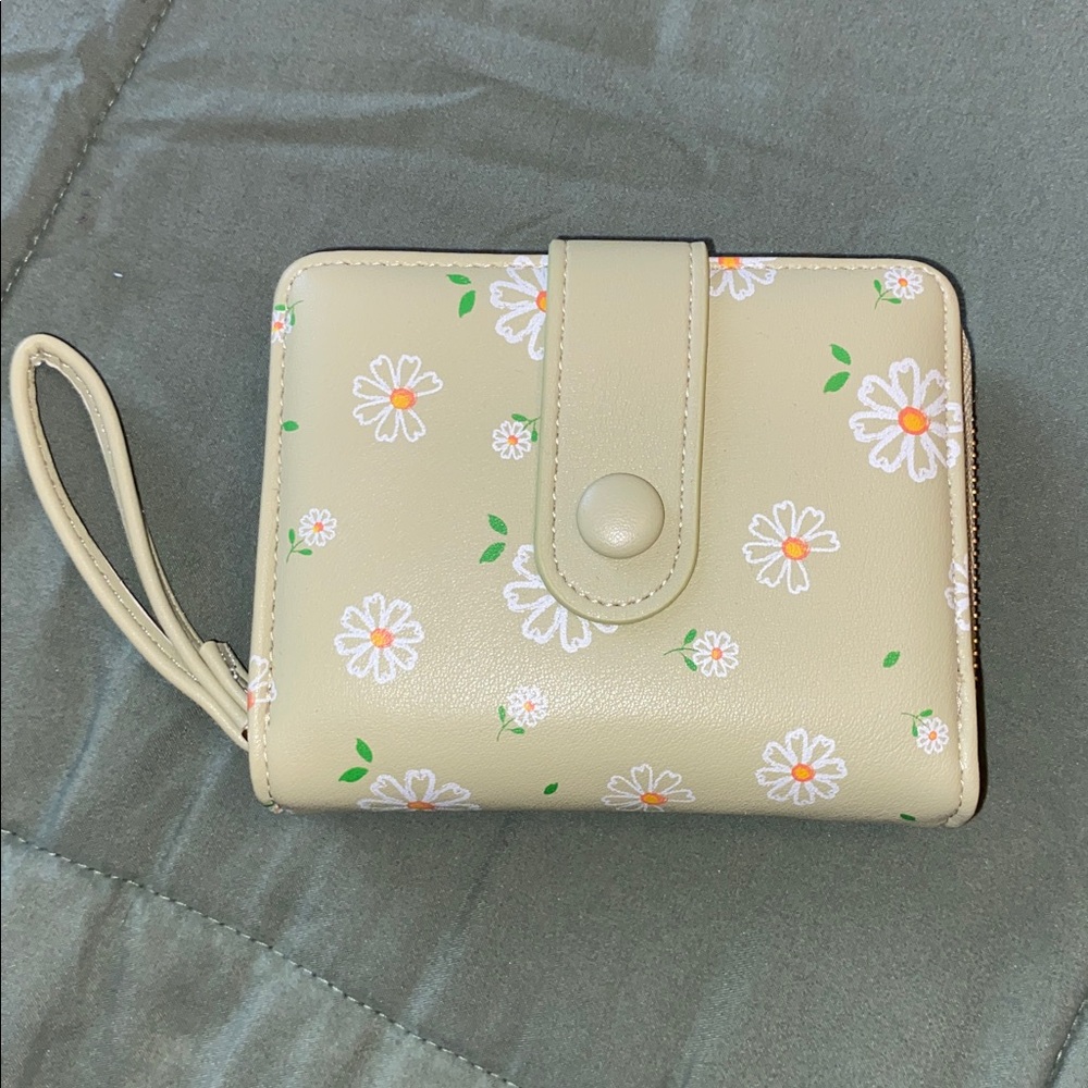 Floral Green Wallet with Wrist Strap